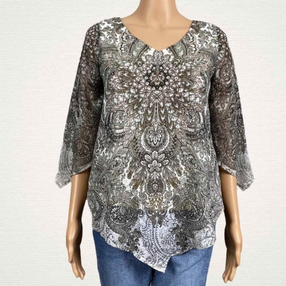 Women's Westport Mandala Print Scarf Poncho Top Size 2X